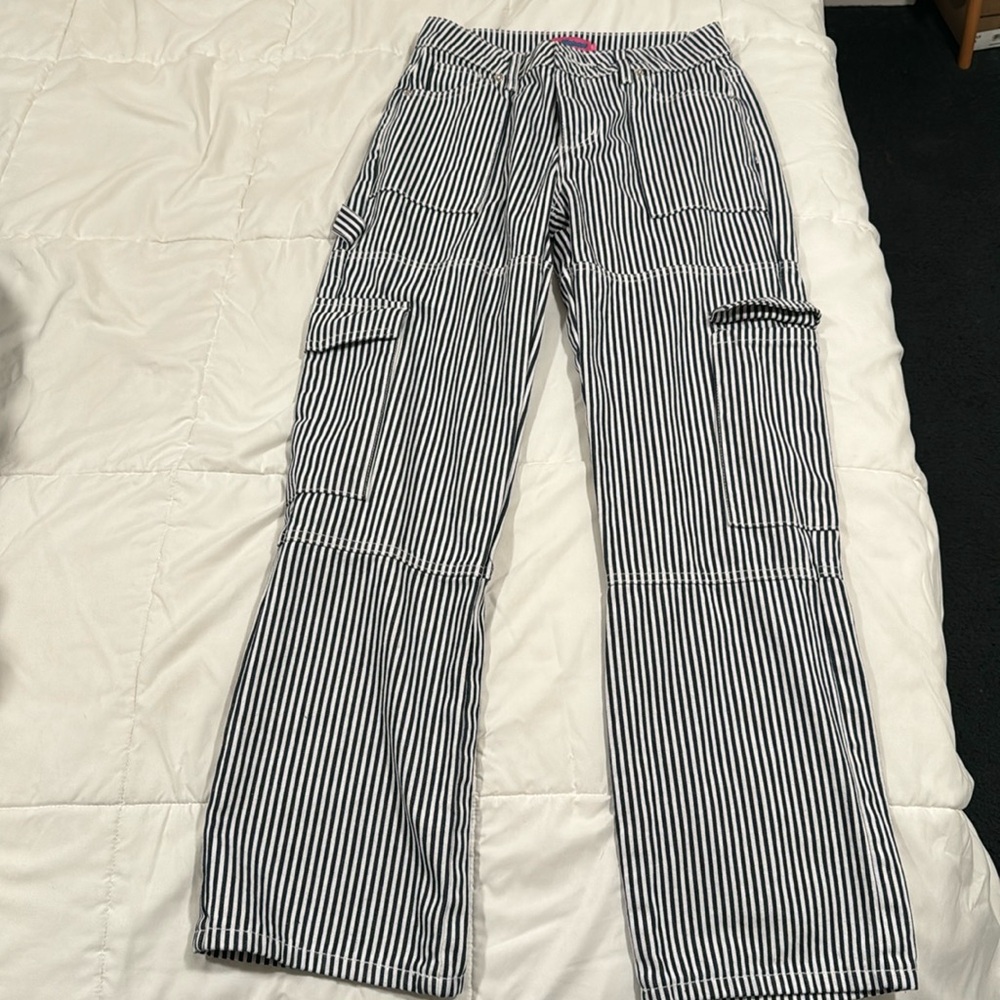 Edikted Navy blue & white stripped cargo pants